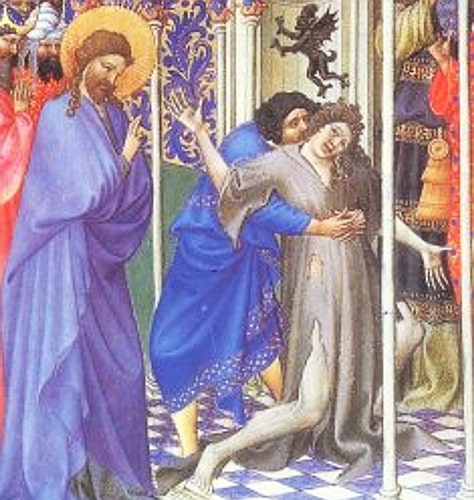 Pintura donde se ve como Jesús exorciza los demonios que poseían una persona. 