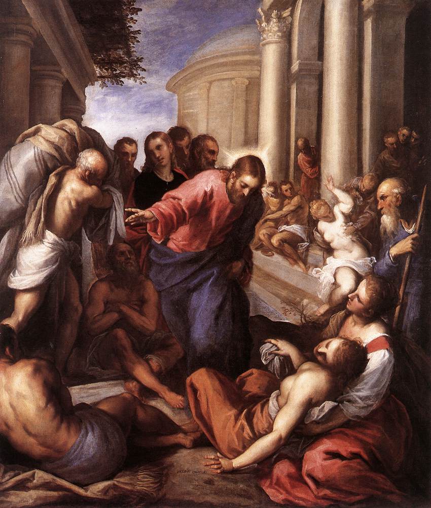 Es una pintura donde Jesús cura un paralítico.  
