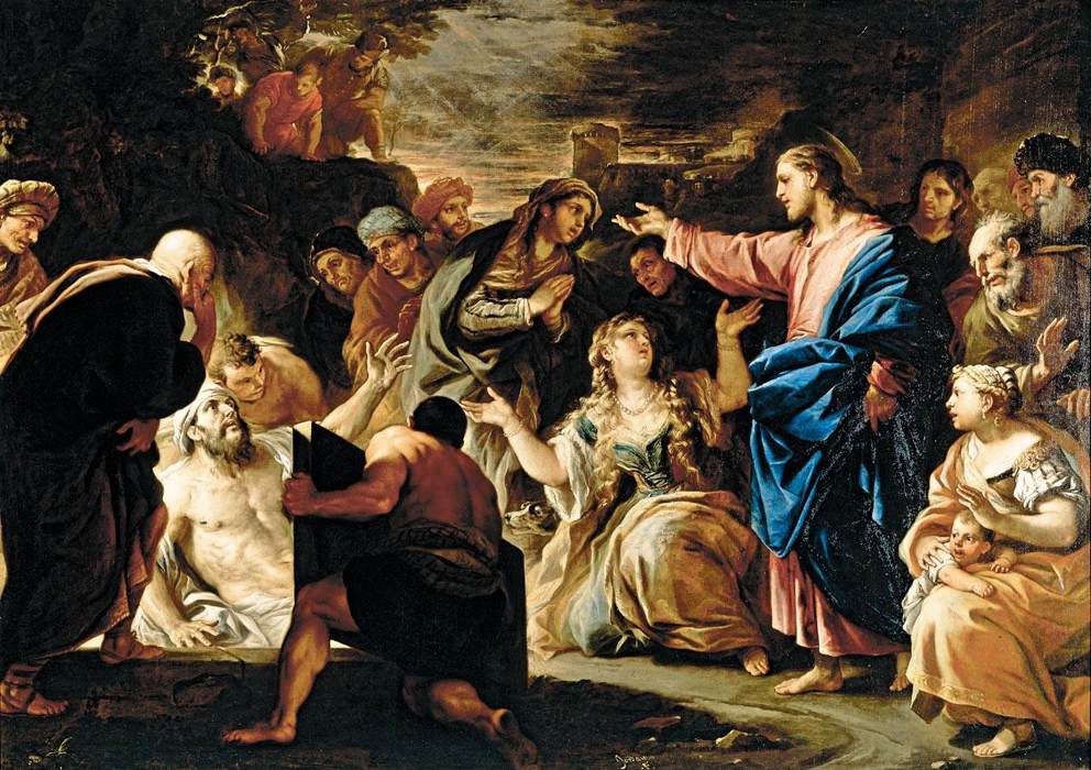 Pintura donde Jesús resucita a un muerto. 